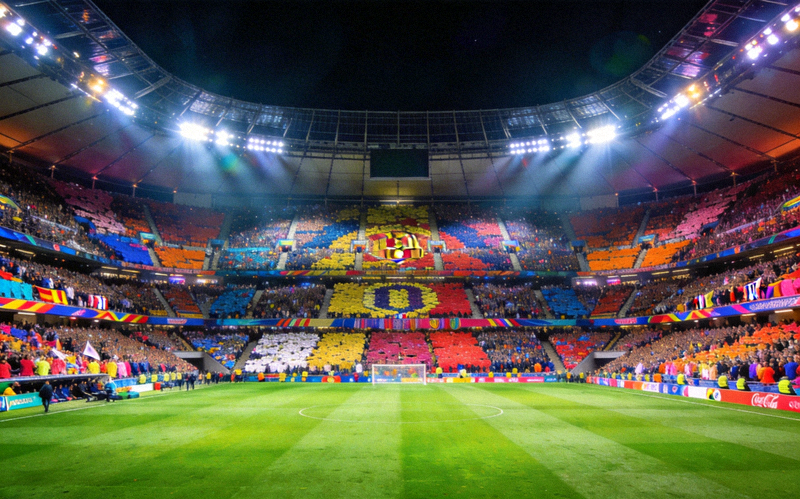 世界杯比赛现场全景 - 座无虚席的体育场中央是绿色的足球场